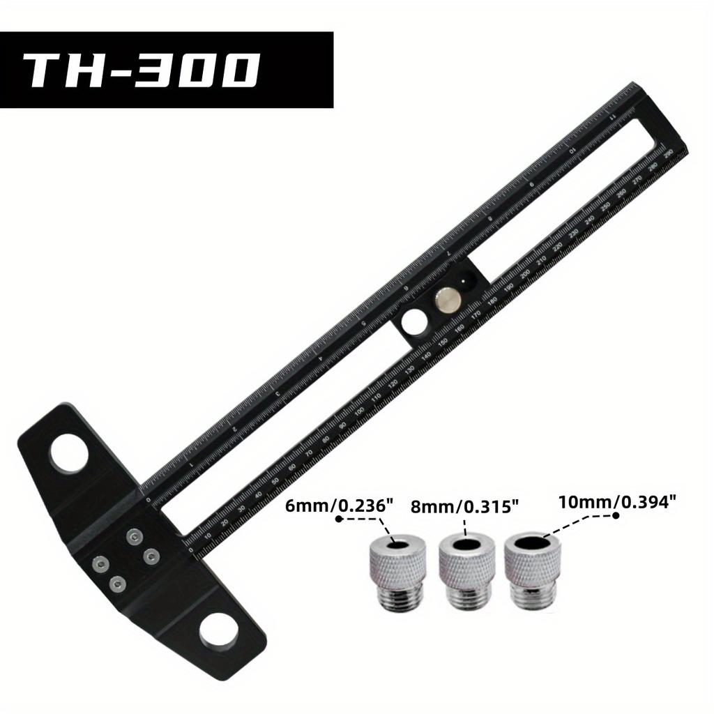 2 In 1 Drilling Positioning Scoring Ruler - Aluminum Alloy Scriber Marking Gauge with 6/8/10mm Drill Sleeves and Activity Block