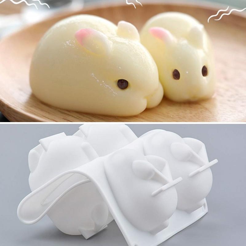Silicone Rabbit Mold Easter Fondant Bunny Mold Chocolate Cake Mold 6-cavity Mousse Cake Decoration Baking Mold DIY Candle Model