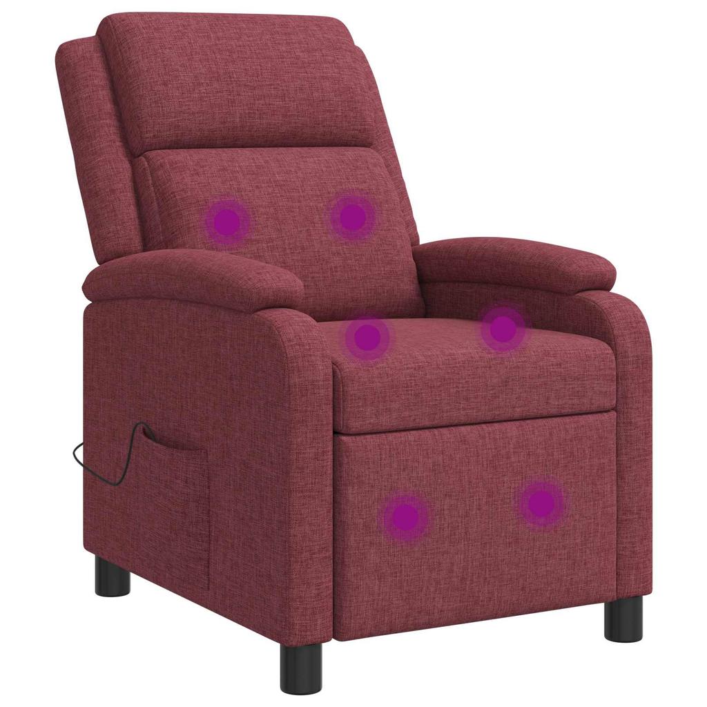 Massage Recliner Chair Wine Red Fabric