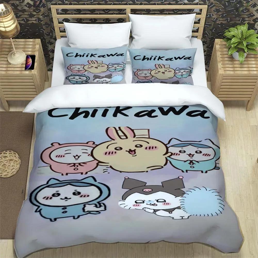 

Cartoon Chiikawa Pattern Quilt Cover With Pillowcases 3D Digital Printed Bedding Set Twin Full Queen King Christmas Gift EU Single 135x200cm