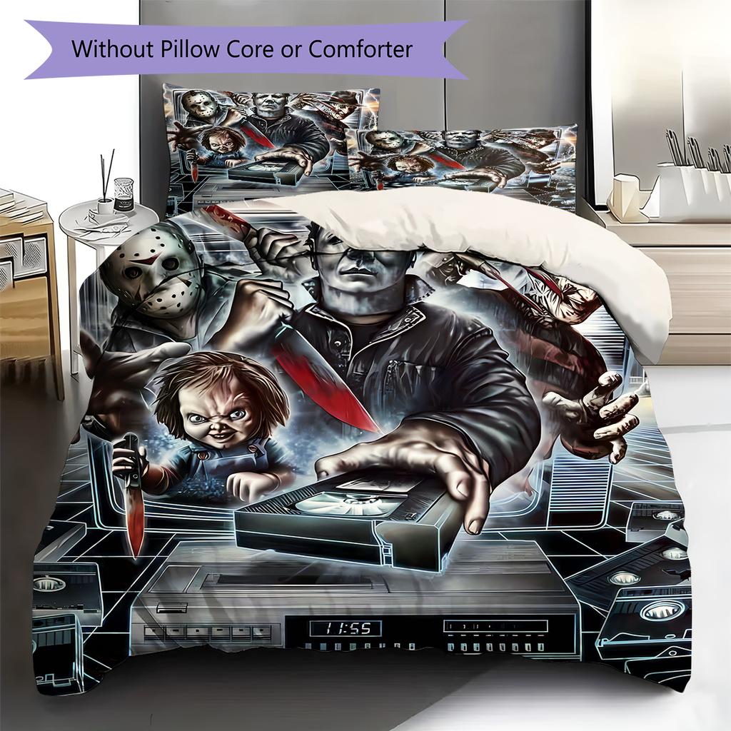 Horror Killer Pattern Bedding Quilt Set Quilt Cover Pillowcase Home Decoration Gift (1 * Duvet Cover + 2 * Pillowcase, Without Core)