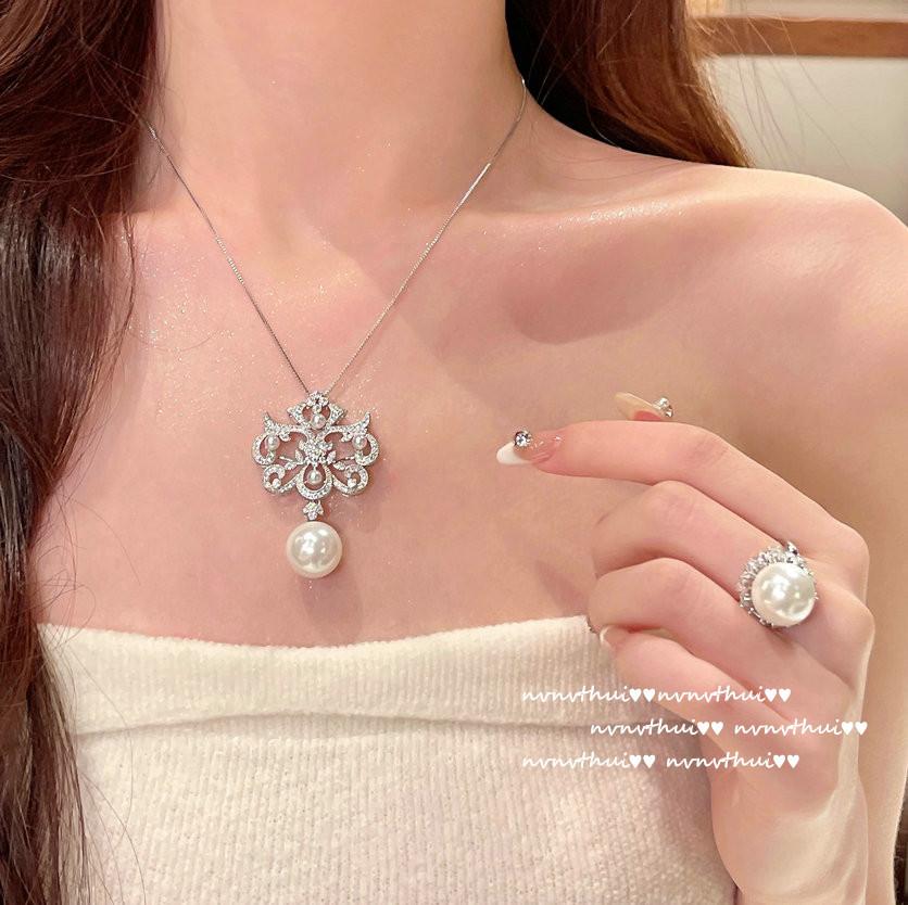 Illusion Iris Gem Pearl Necklace, Tahiti, Sea Bead Flower Zircon Ring, Set