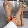 Ladies' Summer Round Toe Sandals with Hollowed Out Internet Celebrity Studded Diamond Short Boots, Sexy Plus Size Flat Shoes, Breathable