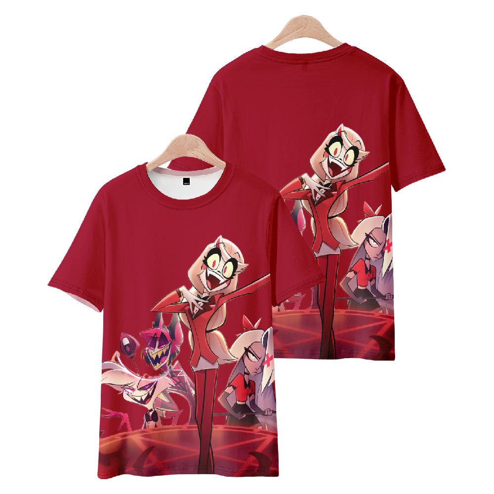 Hazbin Hotel Anime Women Men's T-shirts Cartoon Printed O-Neck Oversized Short Sleeves Fashion Mens Clothing Streetwear