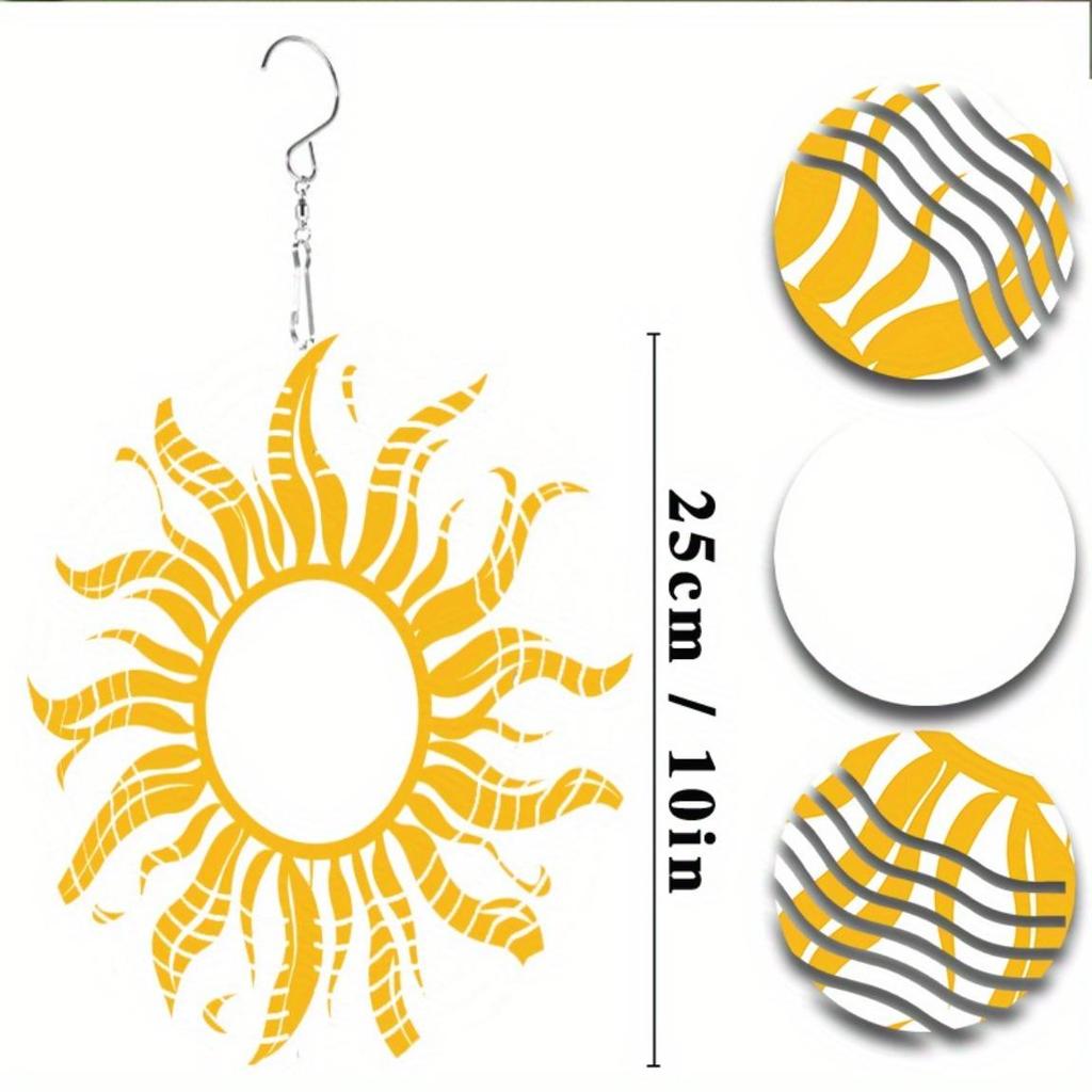 Sunburst Metal Wind Spinner 360 Degree Hanging Art Chime Vibrant Yellow White Sun Design Elegant Garden Balcony Decor All Seasons