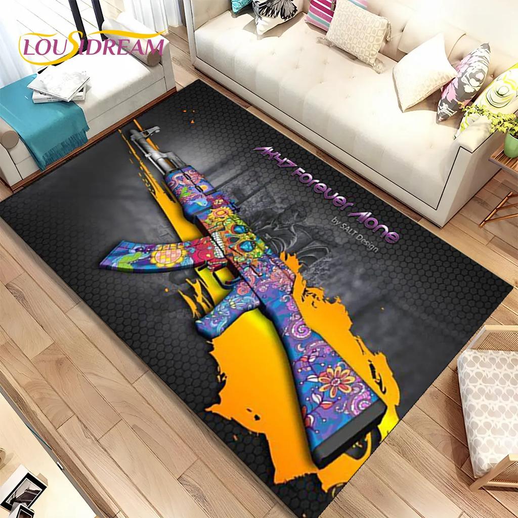 3D Assault Rifle Pistol Gun CS M4 AK USP Game Area Rug,Carpet for Home Living Room Bedroom Sofa Doormat Decor,Non-slip Floor Mat
