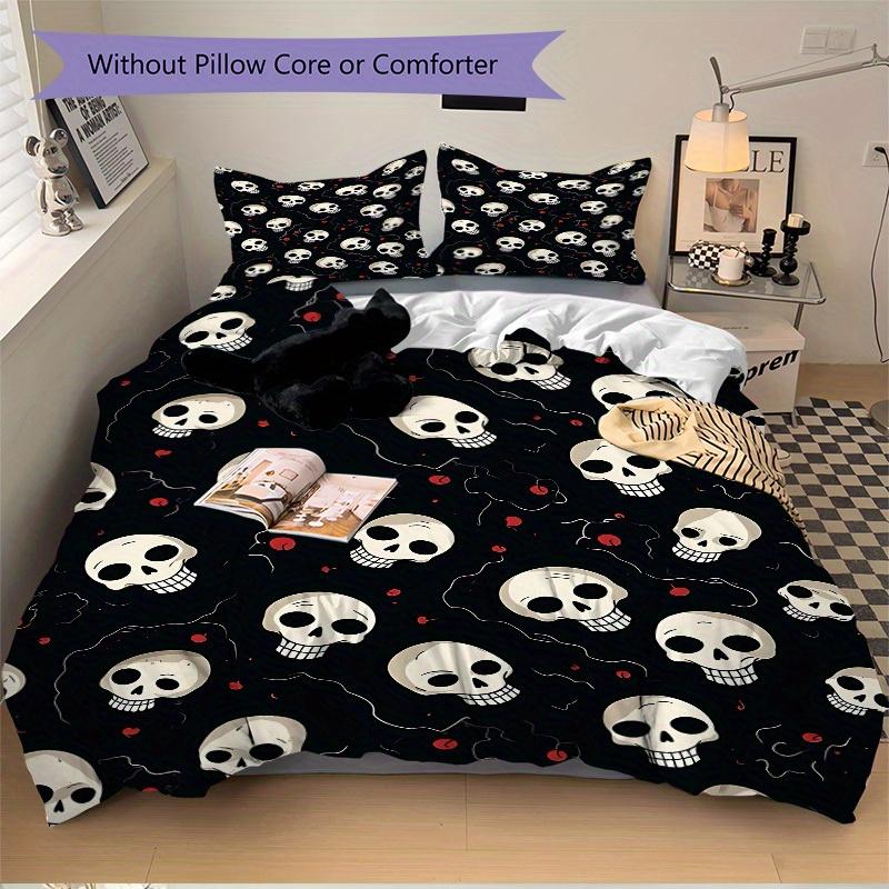 3pcs Skull Pattern Bedding Set, Breathable and Soft, Suitable for All Seasons, Ideal for Home Use, Suitable for Bedroom Decor 21145