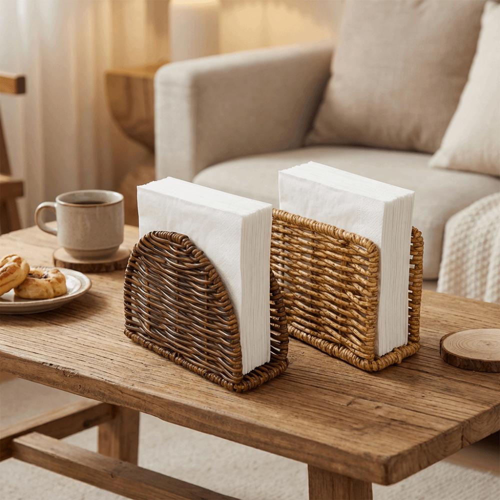 Creative Simulated Rattan Napkin Holders Rustic Style Tissue Storage Rack Desktop Use