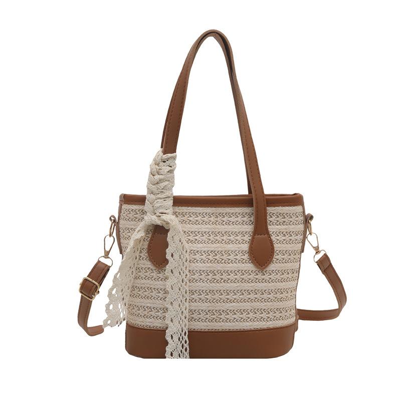 Woven straw handbag bag women's new high-end texture niche popular messenger bag shoulder bag bucket bag
