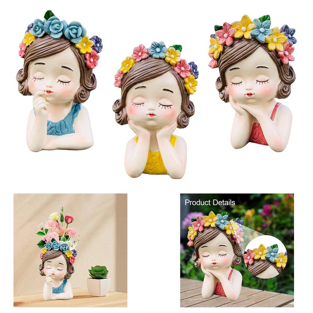 Girl Flower Pot Sculpture Planter Organizer Decorative Vivid Plant Container Flower Vase for Home Kitchen Outdoor Desk Indoor