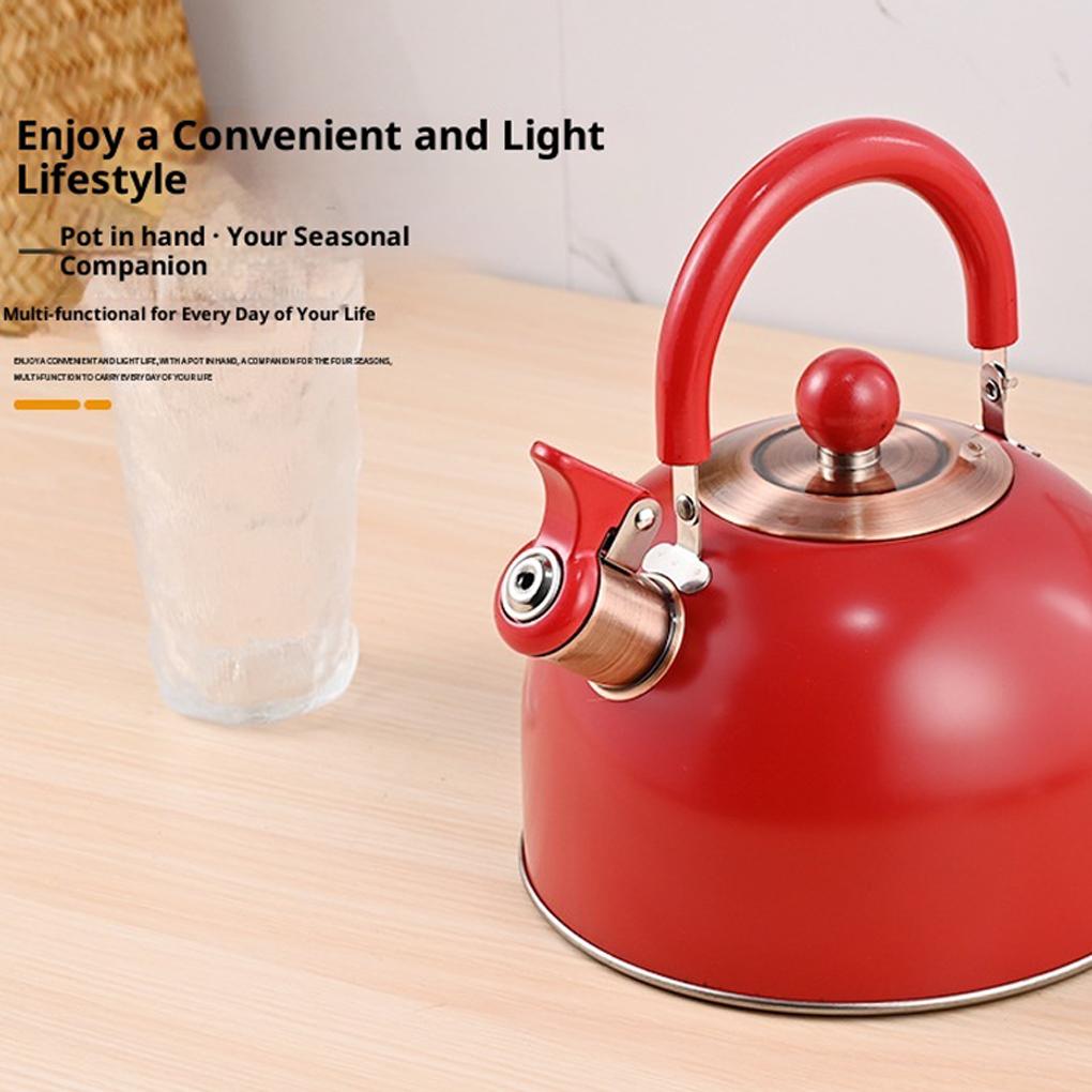 2.5L Stainless Steel Whistling Tea Kettle Water Boiler Heat-Resistant Camping Pot Ergonomic Handle Multi-Function for All Stoves