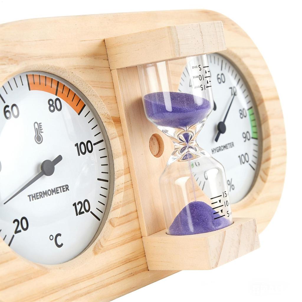 Sauna Temperature Gauge 15 Minute Sand Timer Moisture Monitor Wall Mount Wooden Thermometer and Hygrometer for Indoor Home