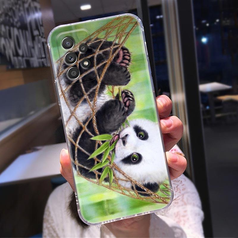 Čiré pouzdro Chinese Baby Panda pro Samsung Galaxy A52 A51 A53 A72 A71 A73 A32 A31 A33 A41 A22 A11 Měkká roztomilá pouzdra Kryt Lazy Bear