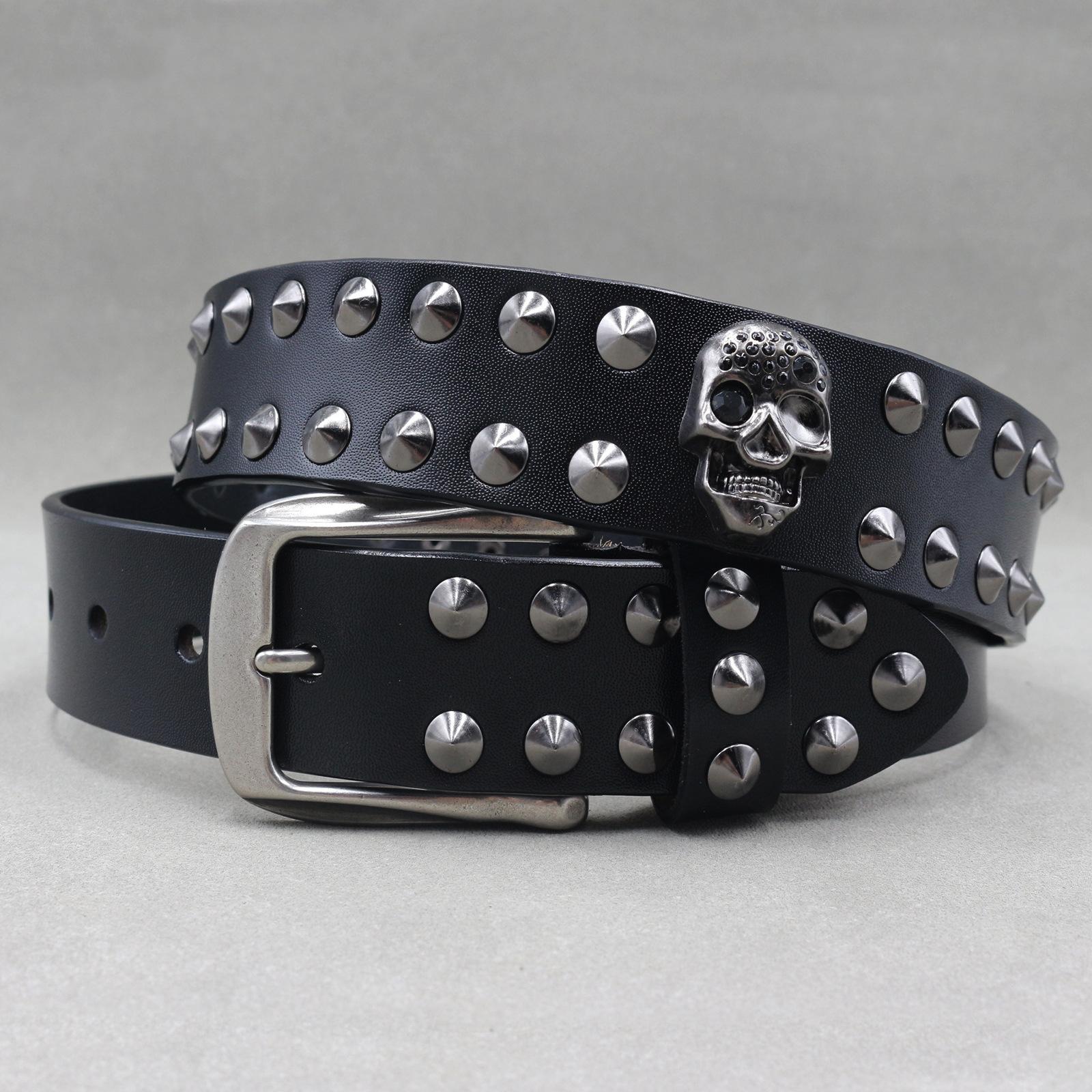 

Персонализированный панк-ремень с заклепками и шипами, скелет, коровья кожа, мужской и женский, череп, нейтральный хип-хоп ремень 125cm