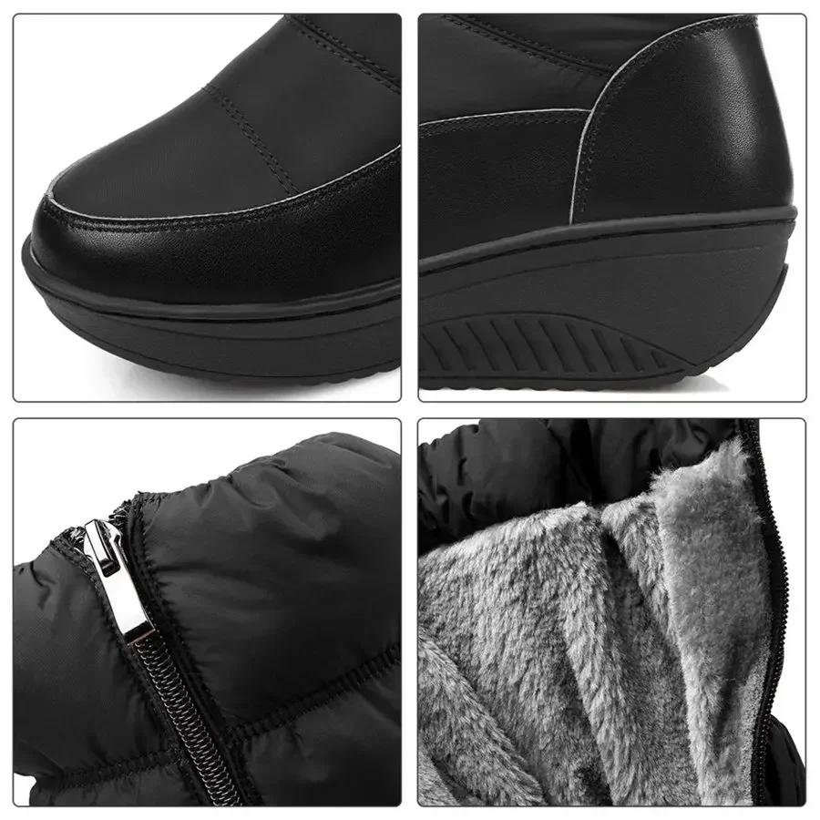 Μοντέρνες Ρωσίδες Ζεστές Βελούδινες Μπότες Χιονιού Μήκους Μέσης Γάμπας Μαύρες Λευκές Αδιάβροχες με Πουπουλένιο Γέμισμα Γυναικείες Μπότες Ήμισυ Γάμπας με Πλατφόρμα και Τακούνι Σφήνα με Πλαϊνό Φερμουάρ
