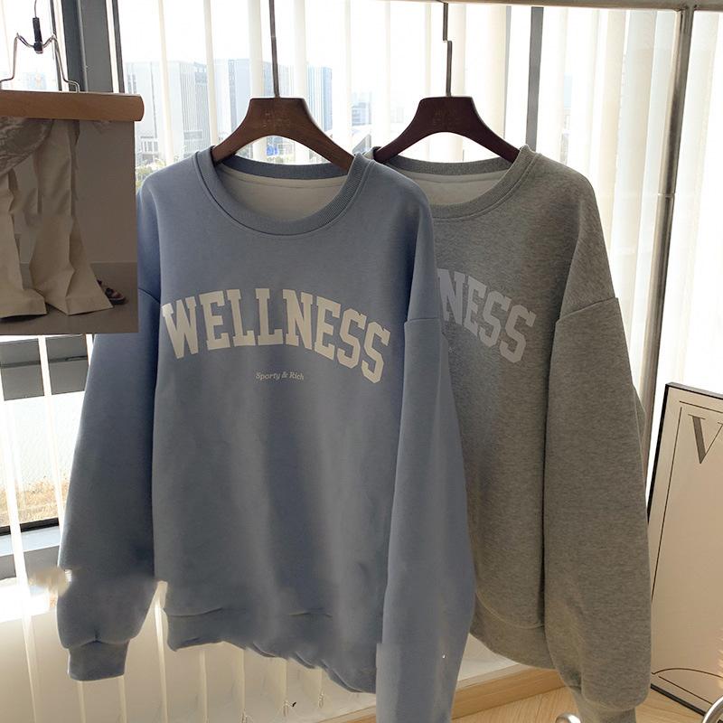 Frauen Langarm O Hals lose Pullover weibliche Tops einfarbig Sweatshirts