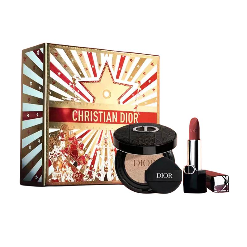 

DIOR Lipstick Three-piece set: blue gold lipstick #720 velvet + embroidered outer box + soft and shiny #1N air cushion core синий