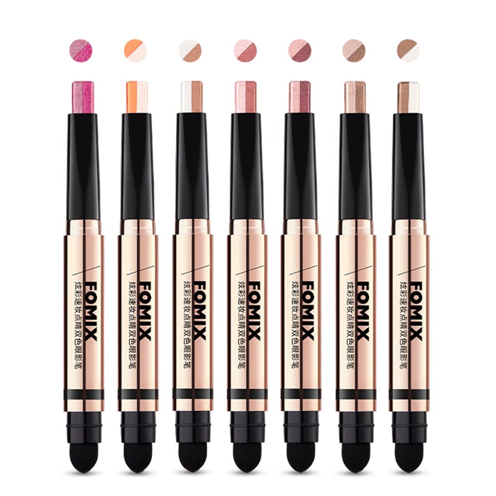 MIRUOKOU Eyeshadow Colorful Quick Contour and Brighten Stick and Eyeshadow Easy Gradient Eyeshadow Coffee Rose Gold Two-Color Stick, Makeup,