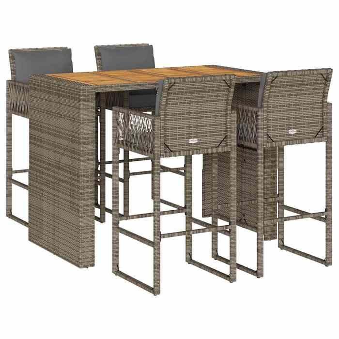 VidaXL Ensemble de bar de jardin 5 pcs avec coussins gris poly rotin 3328900