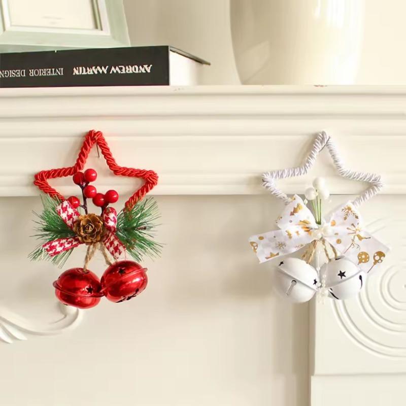 DIY Christmas Bell Decoration Set - Five Pointed Star + Bow Knot Pendants, Ideal for Tree & Window Holiday Decor