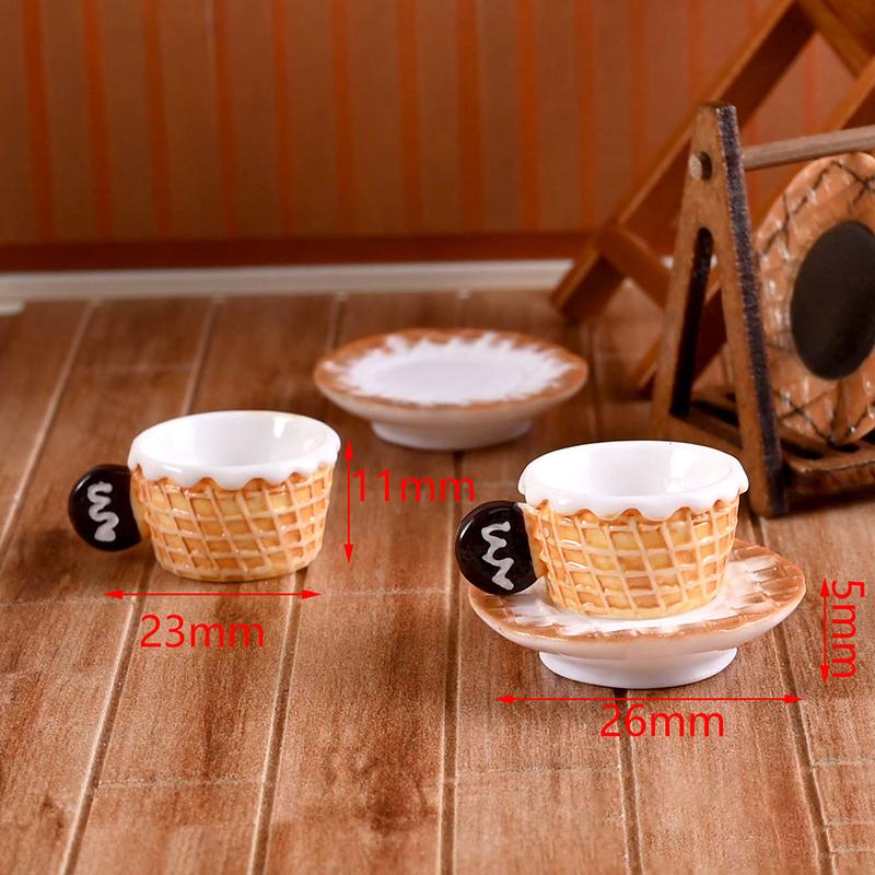 3Set Miniature Dollhouse Latte Coffee Mug Mini Cup Model Toys For Home Decor Accessories
