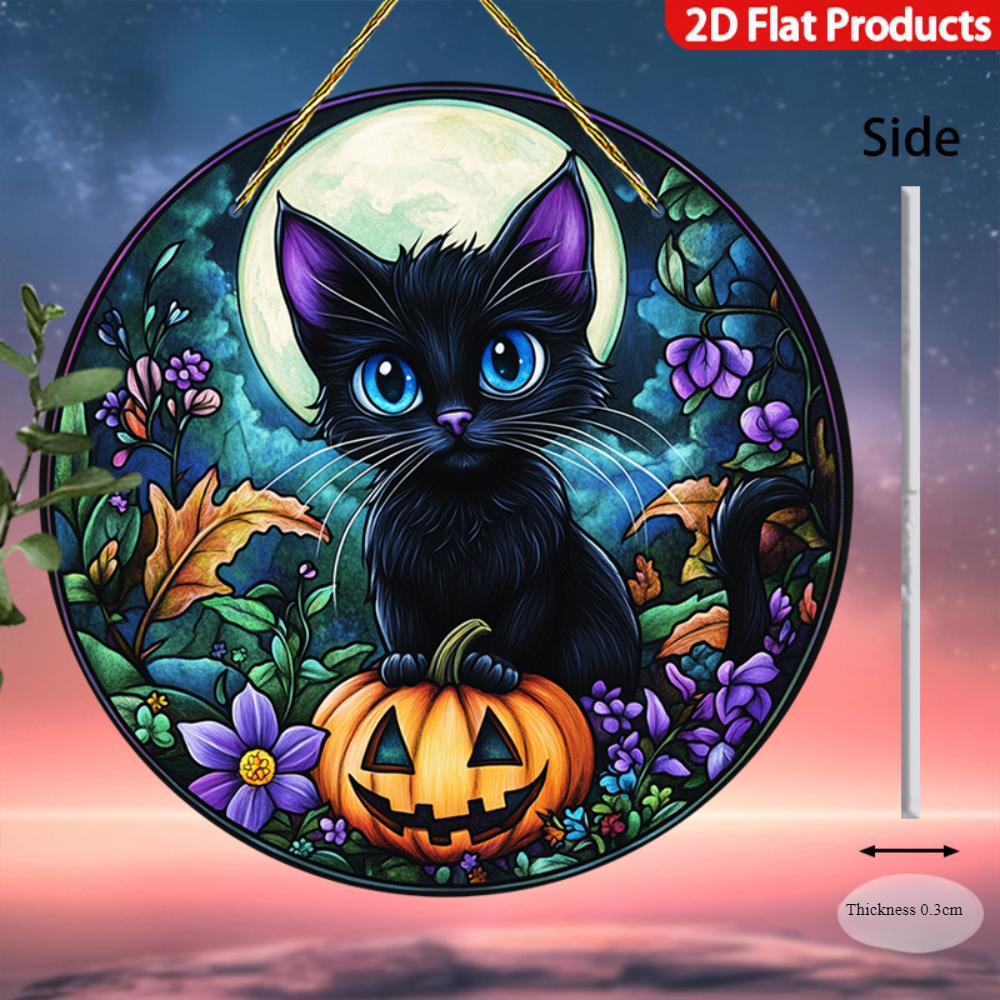 2D Flat Pendant, 2D Flat Design of Black Cats and Pumpkins, Perfect for Porches, Windows, Gardens and Living Room Gifts