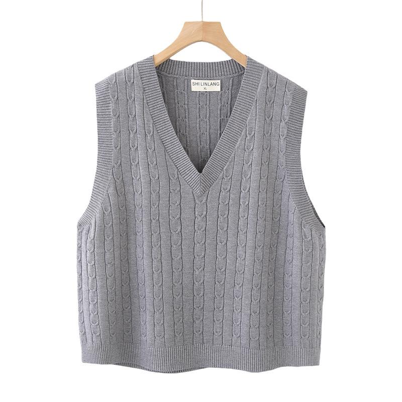 2026 Spring Plus Size V-Neck Knit Sweater Vest for Women
