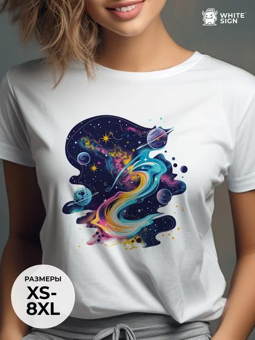 Oversized cotton T-shirt with Space print L