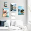 Mountain Lake Reflection Picture Nature Scandinavian  Nordic Decoration Coastline Cityscape Print Wall Art Canvas Painting