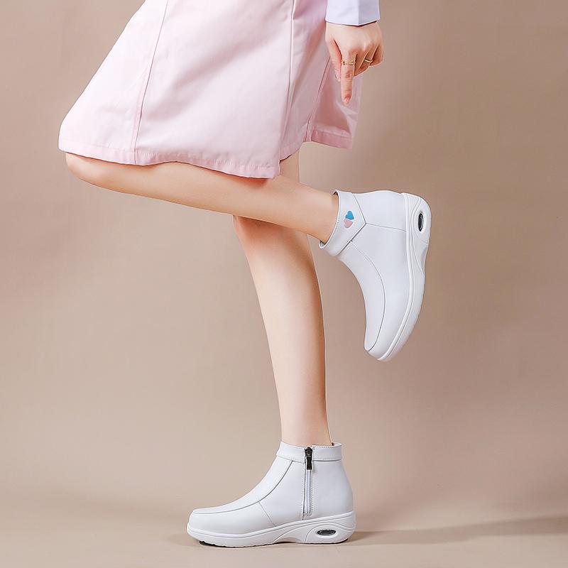 Artificial Leather Ankle Boots for Women Comfortable Zip Up Booties Velvet Lining Platform Boots