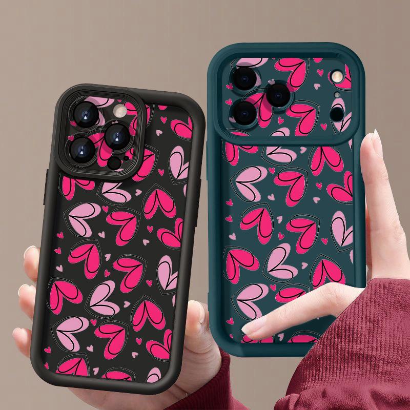 For iPhone 17 Pro Max Case Hand drawn heart-shaped pattern Shockproof Bumper Soft Silicone Cover For iPhone 16 15 14 13 Pro 12 11 16E Air
