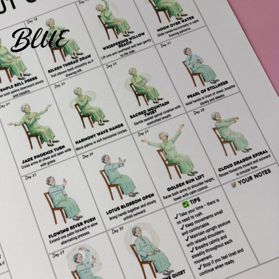 Tai Chi Beweglichkeitsübungen Senioren Stuhl-Workout-Plan für 30-Tage-Strukturierter Trainingsplan mit sitzender geführter täglicher Übung und Gehen, Gleichgewicht, Flexibilität