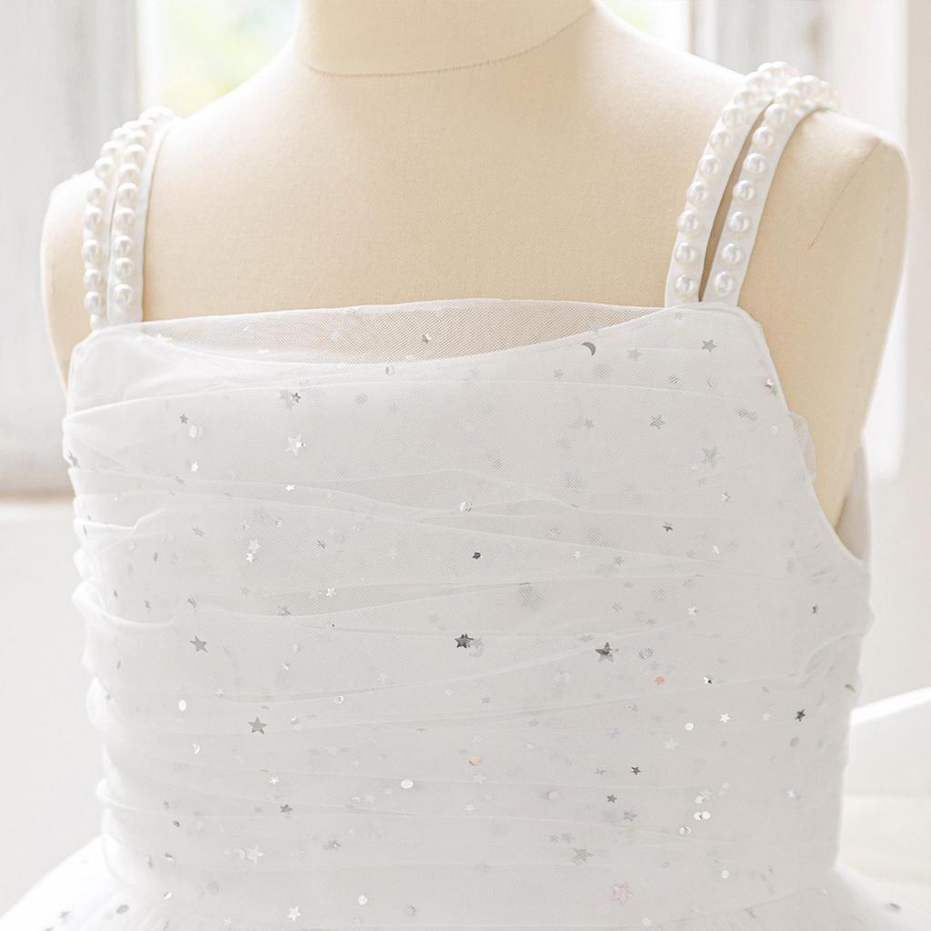 Children's Spaghetti Strap Sequin Flower Girl Dress - Puffy Tulle Skirt with Bow, Princess Gown for Weddings & Performances