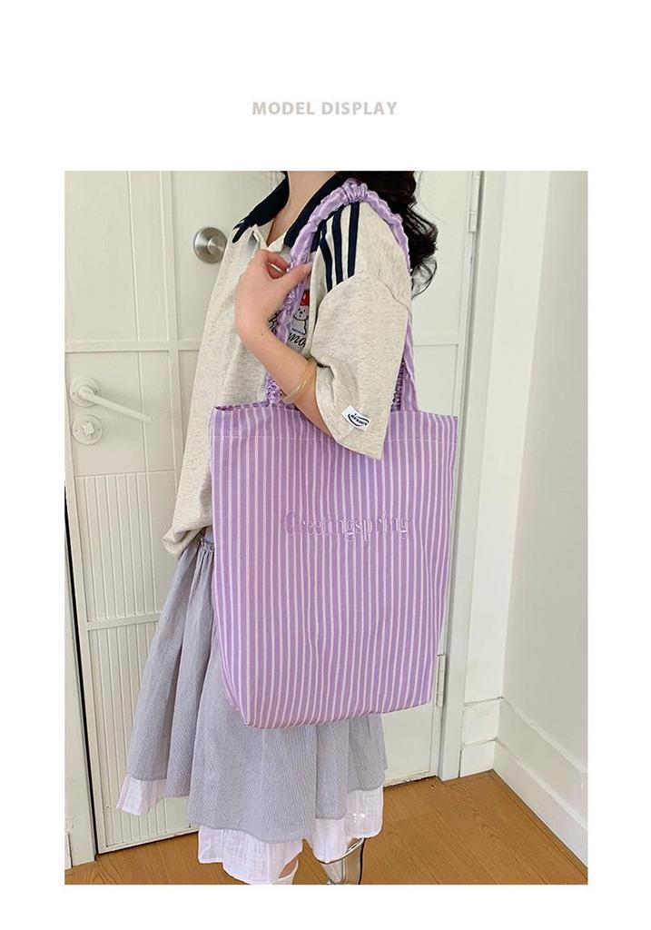 Korean-Style Retro Striped Tote Bag – Large Capacity Shoulder Bag