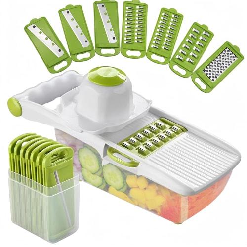 Batone Multi-Function Slicer, Julienne Slicer, Vegetable Slicer Set with Grater, 8-in-1 (Green)