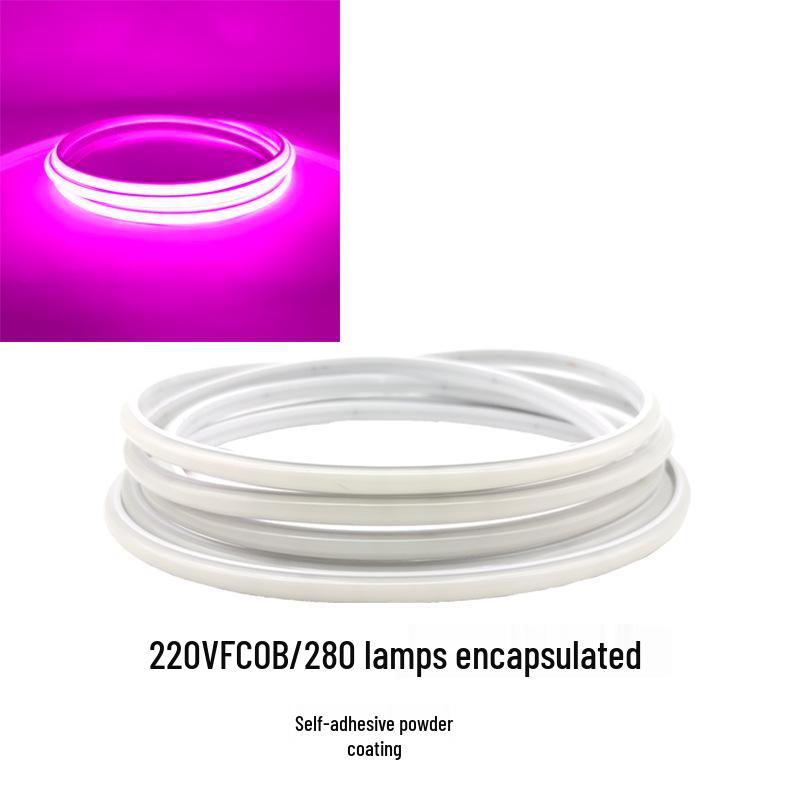 220V FCOB LED Strip with Uniform High Brightness, No Visible Beads, 10cm Cuttable, Self-Adhesive Backing