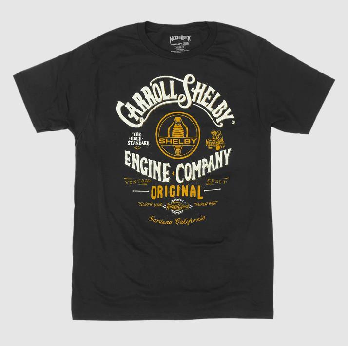 Premium Black Carroll Shelby Cobra Engine Company T-Shirt by Wicked Quick XL