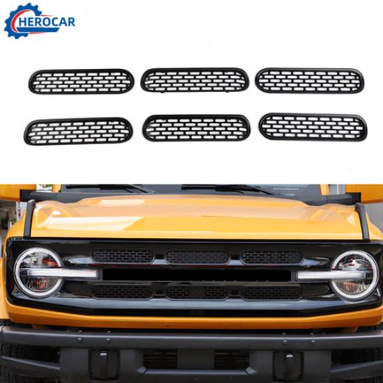 Front Grille erts Mesh Grill Trim Cover Full Kit For Bronco 21+ Matte Black