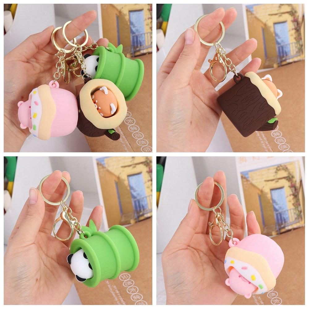 Panda Little Bear Piggy Animal Doll Keychain Silicone Car Key Ring Decompression Key Chain  Couple