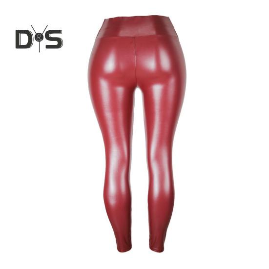 Women Faux Leather Pants Elastic Skinny Butt-lifted High Waist Glossy Soft Breathable Figure-shaping Tummy Control Solid Color Lady Nightclub Party