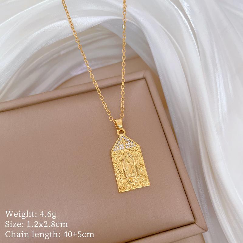 Foreign Trade Portrait Copper Micro-Inlaid Necklace Combination Female Real Gold Electroplated Exquisite Collarbone Chain