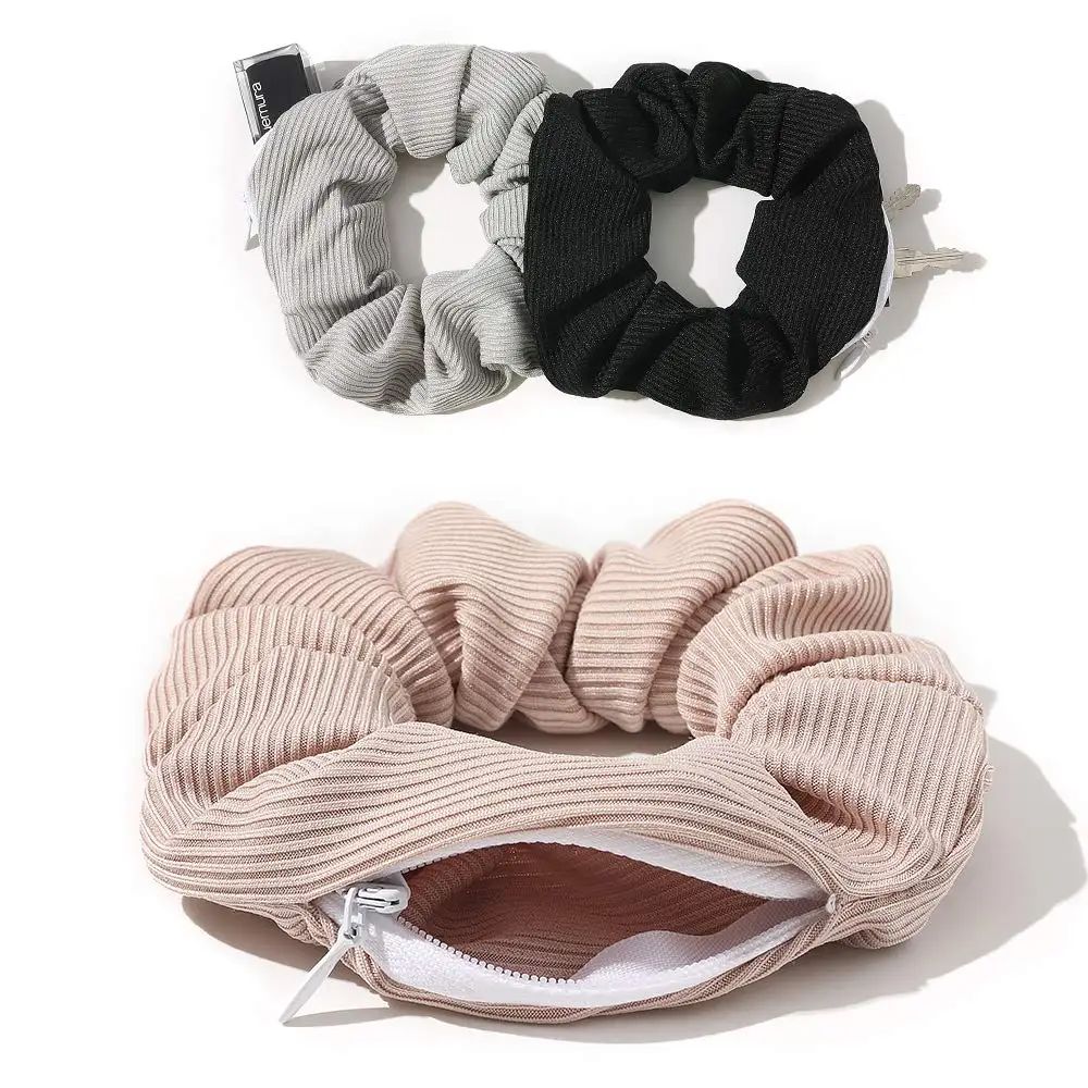 4Pcs Pocket Scrunchies Hair Ties for Women Girls with Hidden Zipper Stash Scrunchy Ponytail Holder