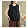 Women Vintage Cotton Linen Sleeveless Vest Button Design Loose Fit All Match Art Style Summer New Casual Tank Top