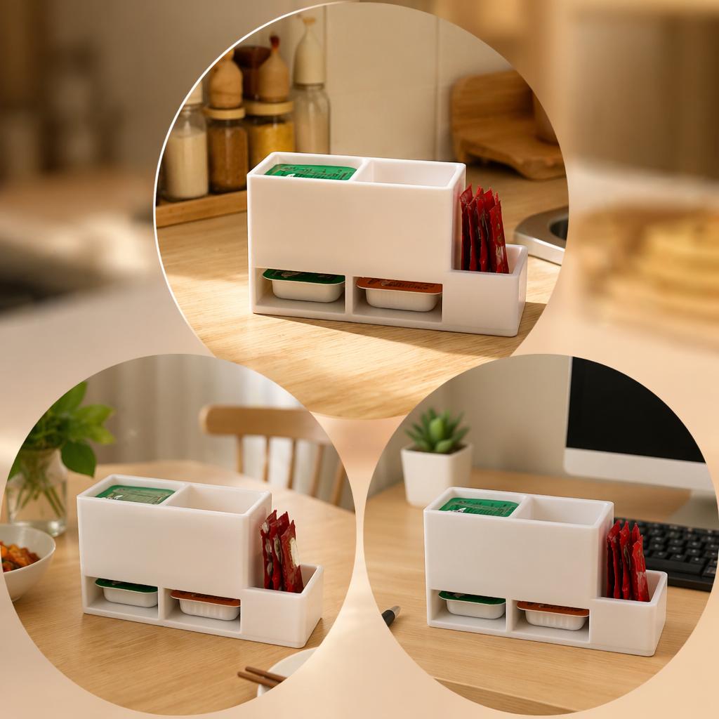 White Multi-Grid Condiment Caddy Kitchen Counter Seasoning Organizer Dining Table Sauce Packet Storage Holder