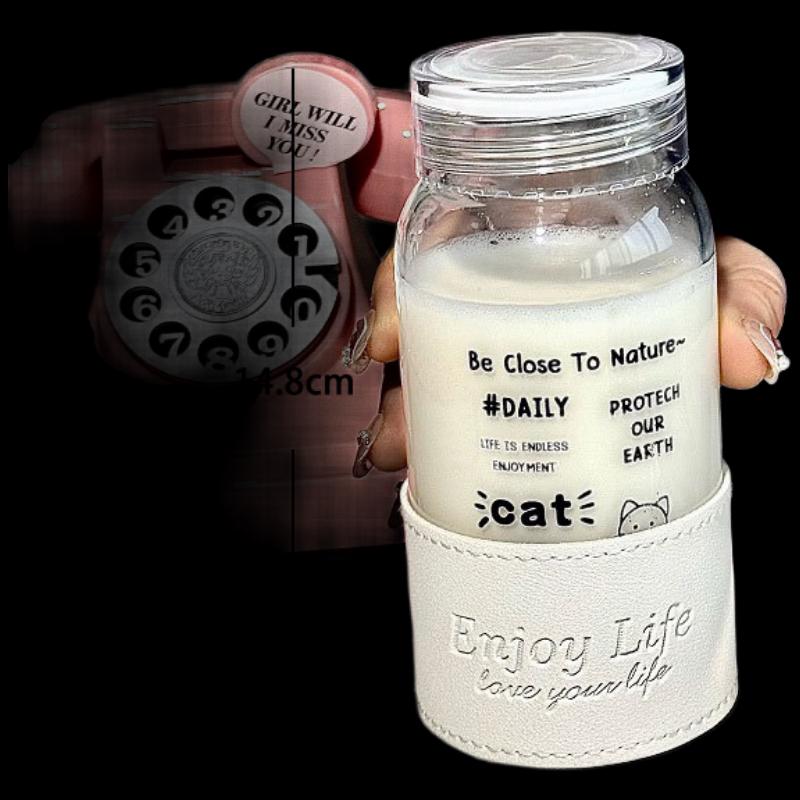 Shangqi Cute Cat Portable Glass Water Bottle