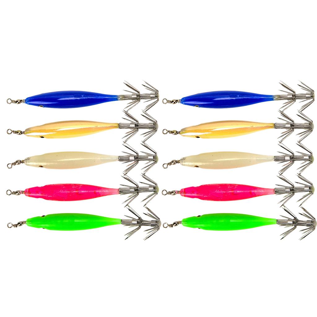 10Pcs Shrimp Lure Bait Squid Jig 3.6g Luminous Squid Jig Octopus Cuttlefish Hook Glow Jig Hooks for Saltwater Fishing