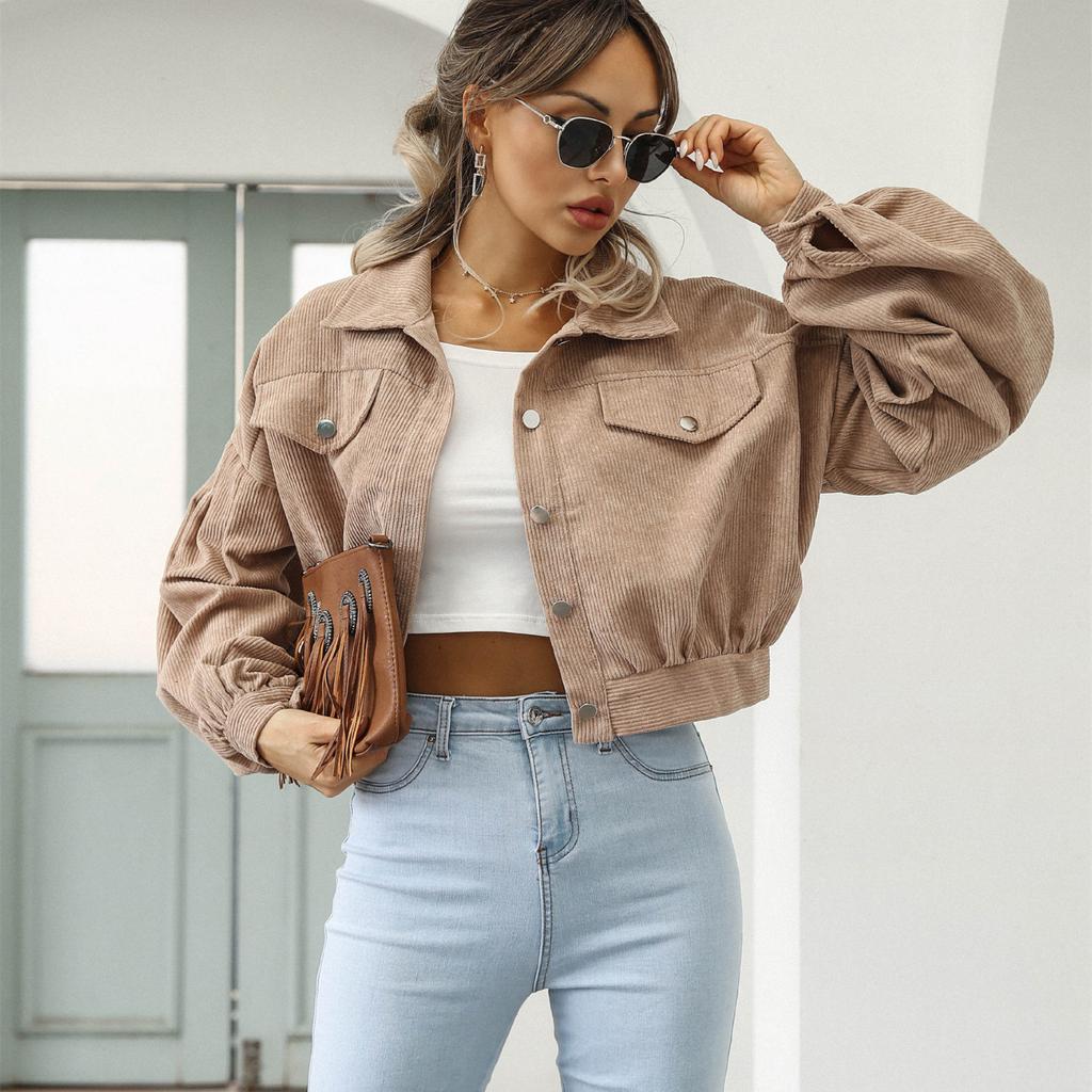 Women's Vintage Casual Solid Color Print Autumn Winter Long Sleeve POLO Neck Jackets & Coats
