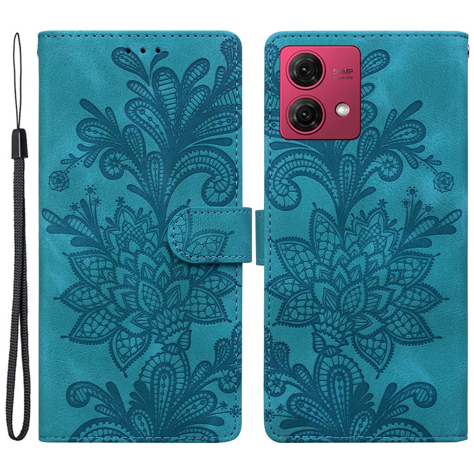 

For Motorola Moto G84 5G Case Imprinted Lace Flowers PU Leather Wallet Phone Cover Green