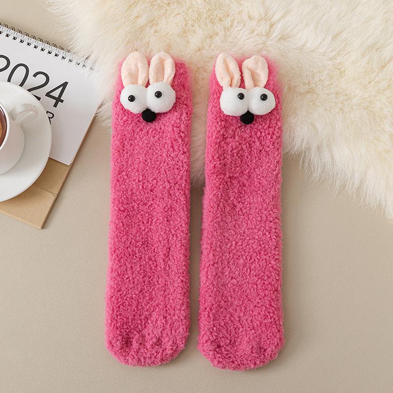 

Милые Утепленные Теплые Носки для Женщин, Осенне-Зимние Носки для Дома из Кораллового Флиса, Пушистые Домашние Носки до Середины Икры, Забавные Носки для Сна 1 pair розы красного
