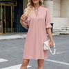 Women's Loose Casual Color Five Quarter Sleeve V-neck Loose Dress Fashionable Dress